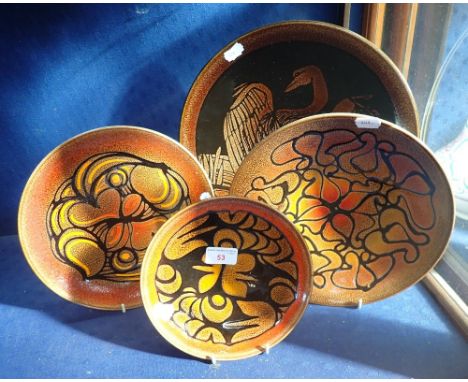 POOLE POTTERY: A COLLECTION OF 'AEGEAN' CHARGERS AND DISHES, largest 35cm dia (4)