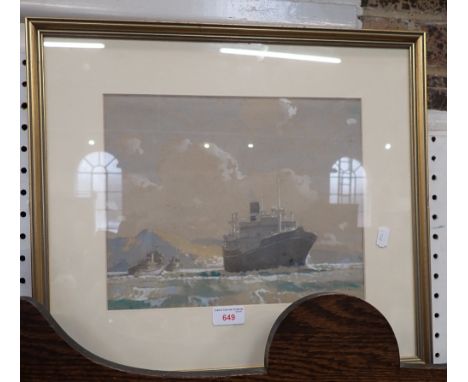 WALTER THOMAS: 'Mahronda', watercolour, with label 'Sketch for Painting owned by Brocklebank Line' early 20th century