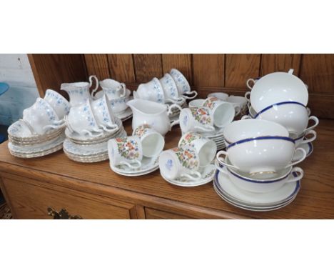 A ROYAL ALBERT, 'MEMORY LANE' TEA SET, a collection of Aynsley coffee cups and saucers and a quantity  of Minton soup bowls w