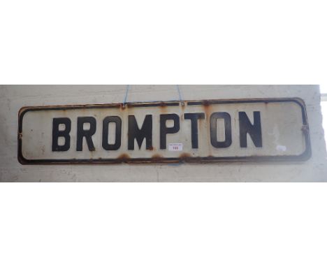 A VINTAGE AMERICAN ENAMEL 'BROMPTON' SIGN from San Francisco, purchased in the 1970s, 84cm long