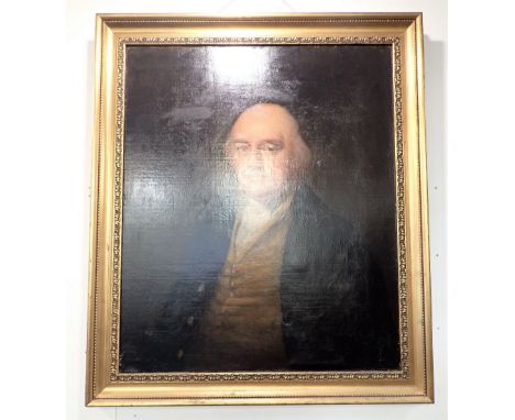 ENGLISH SCHOOL, 18TH CENTURY Half-length portrait of a gentleman wearing a dark coat and a yellow waistcoat, oil on canvas, 7
