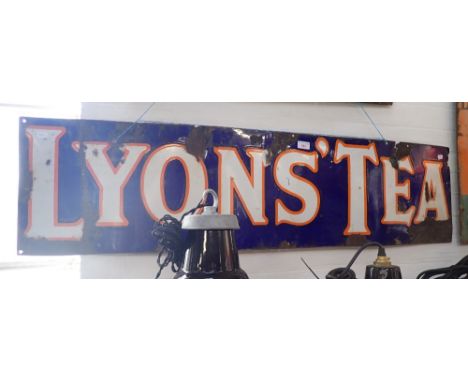 AN EARLY 20TH CENTURY  ENAMEL SIGN, 'LYONS' TEA', 131cm wide 