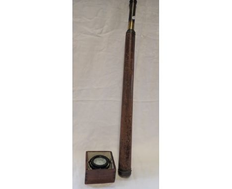 A BRASS AND WOODEN TELESCOPE; 'Adams London Inst. Makers to His Majesty's Ordnance' (examine) and a ship's compass