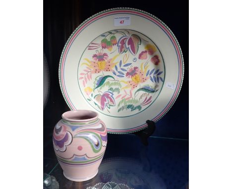 A POOLE POTTERY TRADITIONAL CHARGER, shape no. 662, decorated in the ZG pattern, 31.5cm dia, and a Pastel Pink vase, decorate