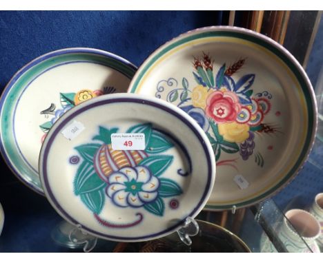 POOLE POTTERY: A CARTER STABLER ADAMS TRADITIONAL DISH, shape no. 282, decorated in the RA pattern, 20.5cm dia, another decor