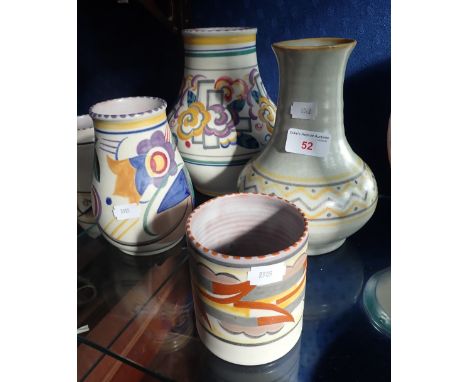 POOLE POTTERY: A TRANSITIONAL WARE VASE, decorated in the KW pattern by Ruth Pavely, 19.5cm high, a CSA 'NI' vase 20.5cm high
