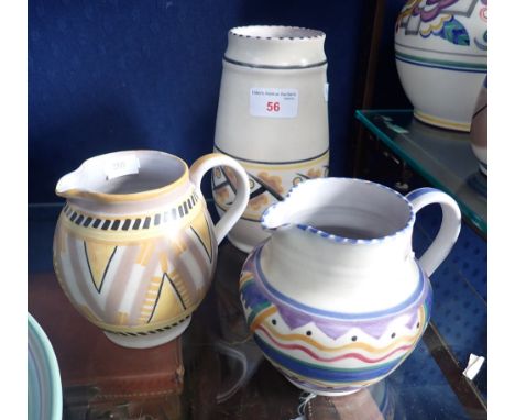 POOLE POTTERY: A CARTER STABLER AND ADAMS ART DECO GEOMETRIC JUG, shape no. 304, YN, 12.5cm high, another decorated in the HI