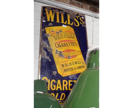AN EARLY 20TH CENTURY  ENAMEL SIGN, 'WILLS'S CIGARETTES SOLD HERE' depicting a packet of cigarettes, 91cm high 