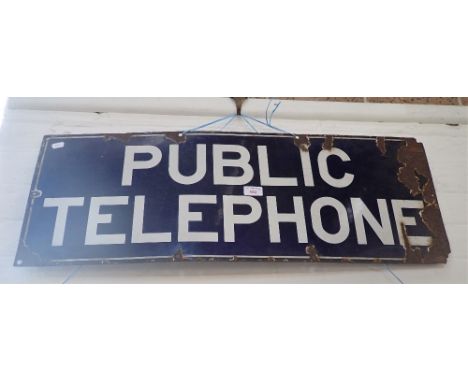 AN EARLY 20TH CENTURY  ENAMEL SIGN, 'PUBLIC TELEPHONE' 84cm wide 