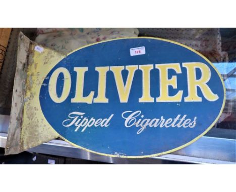 A VINTAGE ALUMINIUM DOUBLE SIDED SIGN, 'OLIVER TIPPED CIGARETTES' 49cm wide