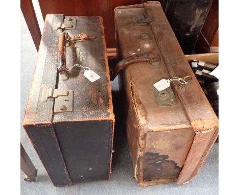 A VINTAGE LEATHER CASE with fitted interior and a brown suitcase (2)