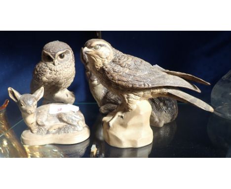 A POOLE POTTERY BARBARA LINLEY ADAMS STONEWARE MERLIN, 17.5cm high, and three other models (4)