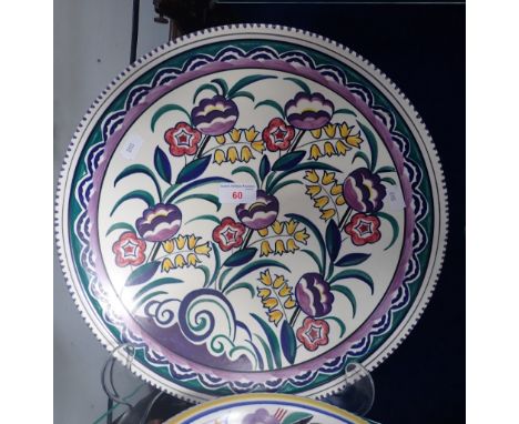 A POOLE POTTERY STUDIO CHARGER, decorated in the BM pattern by Karen Brown, 35.5cm dia