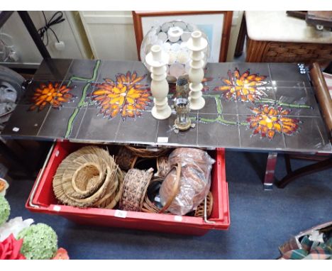 ADRI (BELGIUM): A retro coffee table with line decorated tile top on chrome legs, 123cm long