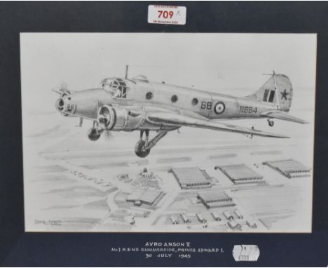 Ossie Jones (21st Century), pencil sketch, 'Avro Anson V, No.1 R &amp; NS Summerside, Prince Edward I, 30 July 1945', signed 