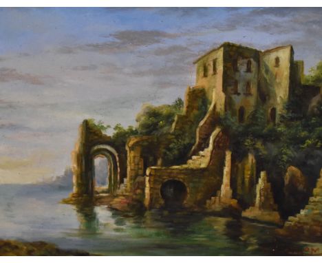 20th Century, Continental School, oil on canvas, An architectural ruin, possibly Posillipo, signed indistinctly to the lower 