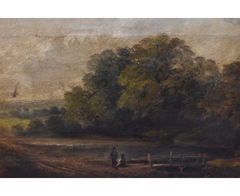 J.Thompson (19th Century), oil on canvas, Two countryside landscapes, one depicting figures beside a footbridge, signed indis