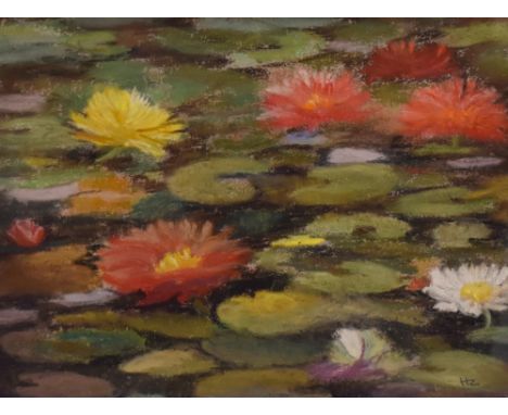 Henry Lancaster (20th Century), pastel, Water Lillies, in the style of Claude Monet (1840-1926), signed to the lower right, f