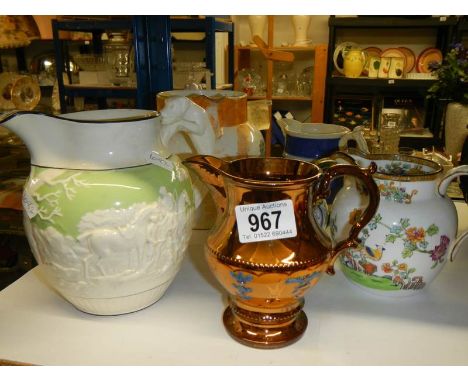 A Waring &amp; Gillows Spode jug a/f, A Wedgwood John Peel jug and other 19/20th century jugs.