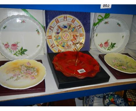 A mixed lot of plates including Royal Albert Shakespear flowers, Ruby anniversary cake stand, flan dishes etc.,