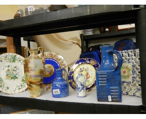 A quantity of collector's cabinet plates, Noritake vase, West German and Delft ewers.