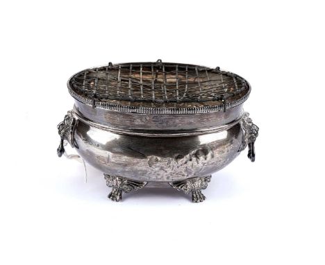 A George V silver twin handled rose bowl, by Hamilton &amp; Co Ltd, London 1923, with twin lion's head ring pull handles, rai