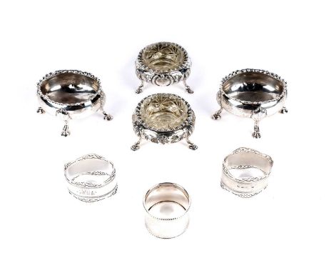 A selection of Georgian and later silverware, comprising: a pair of George III silver open salt cellars, by D &amp; R Hennell