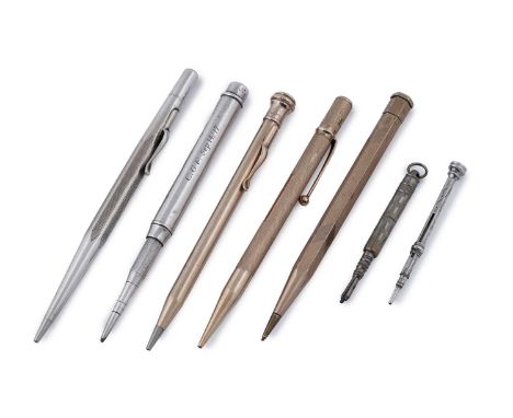 A 9ct rose gold cased propelling pencil, the engine turned case hallmarked for London 1947, personal inscription to body, 12c
