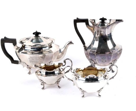 A George V silver four-piece tea service, by Reid &amp; Sons, Sheffield 1919-1920, comprising teapot, hot water pot, cream ju