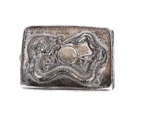 A Chinese silver cigarette case, by Zee Wo, the exterior with dragon pattern decoration in high relief, gilt wash interior, 1