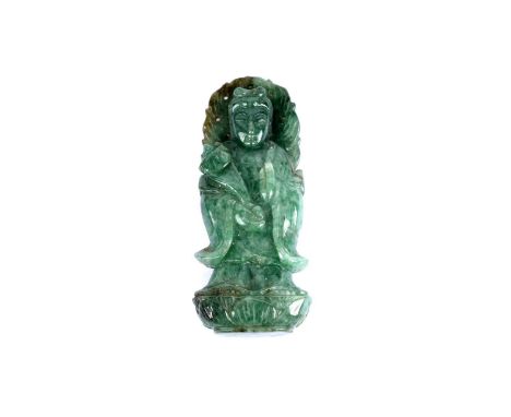 A Chinese jadeite jade carved figure of a female deity, modelled standing, 67mm high.