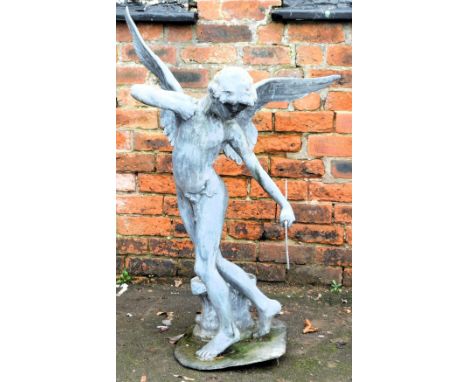 A lead garden sculpture modelled as Cupid, 93cm high.