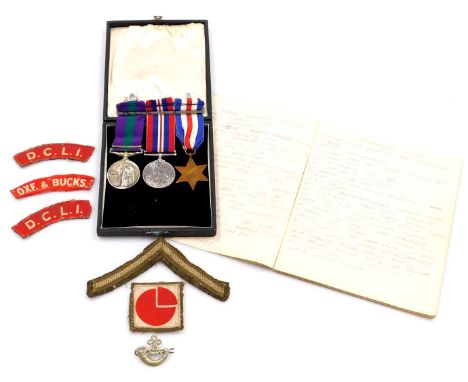 Three WWII medals named to Pte R P Towse, Oxfordshire &amp; Buckinghamshire Light Infantry, comprising The France and Germany