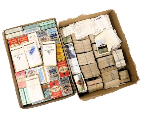 Cartophily cigarette cards and trade cards, sets and part sets, some in cigarette packets, including Wills The Sea Shore, Chu