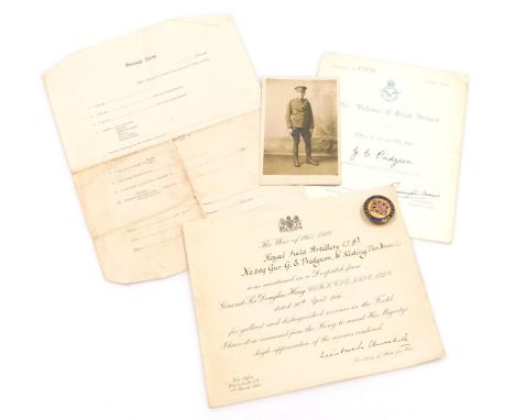 A WWI Mention in Despatches, to Gur G E Pridgeon, W. Riding Div. Amm Col, No 209, Royal Field Artilery (J F), from General Si