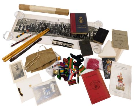 A group of military collectables, and books, many relating to Major James English who served in the Leicestershire Regiment, 