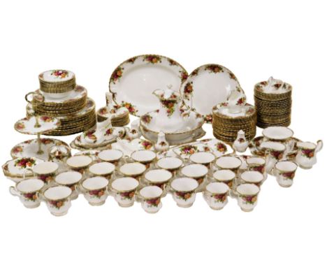 A Royal Albert porcelain Old Country Roses dinner, tea and coffee service, including an oval meat platter, dinner, dessert an