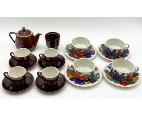 A matched part tea/coffee set by Villeroy and Boch to include four two-tone brown and white  cups and saucers with a matching