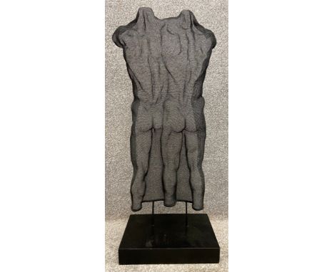 David Begbie (b.1956), a large shaped mesh figural sculpture of two male nudes on a museum style plinth mount. H.84 W.32 D.22