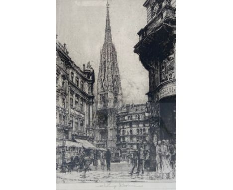 Luigi Kasimir (1881-1962), a signed etching titled 'Stephansdom, Wien'. Framed and glazed. H.51 W.37cm.
