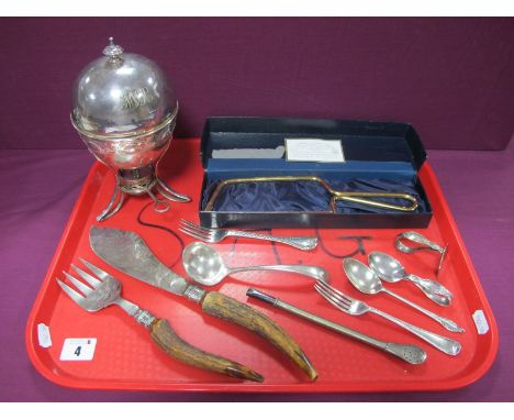 An American Baby's Spoon and Pusher, inscribed "Doris", stamped "Sterling" "Pat.Oct.9.1894"; a hallmarked silver sauce ladle,