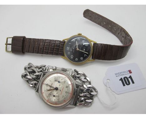 Excelsior Park; A Vintage Chronograph Gent's Wristwatch, the signed dial with black and rd Arabic numerals, centre seconds an