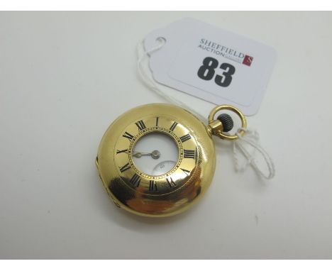 A Half Hunter Fob Watch, the white dial with black Roman numerals and seconds subsidiary dial (lacking glass), the movement s