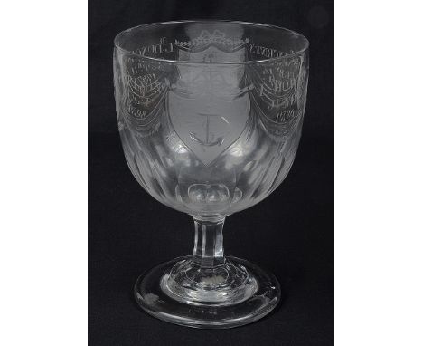 An 18th Century Large Glass Goblet, Nelson Interest of British Naval Victories:Large cut glass goblet with shield and anchor 