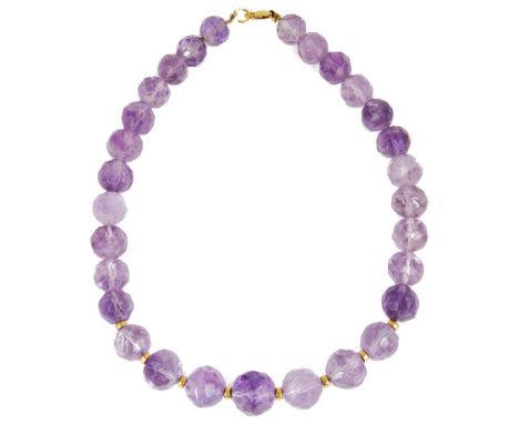 An 18ct Gold Clasped Graduated Faceted Amethyst Bead Necklace