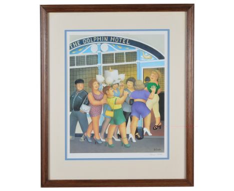 Beryl Cook (British, 1926-2008): 'Hen Night', a group of ladies entering the Dolphin Hotel, Plymouth, offset Lithograph, hand