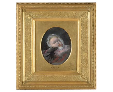 Sir John Everett Millais, Bt., P.R.A. (British, 1829-1896):Study of a sleeping baby, oil on board, monogrammed above the chil