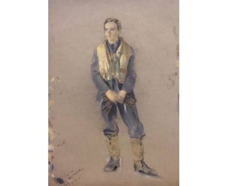 Alfred Kingsley Lawrence, R.A., R.P. (British, 1893-1975):Full length portrait study of a young pilot, coloured chalks, inscr
