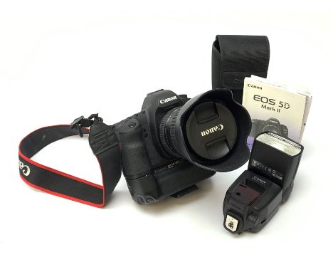 Canon EOS 5D camera body with Canon 'BG-E6' battery grip, Canon 'Speedlite 580EXII' flash and Canon lens 'Canon Zoom Lens EF 