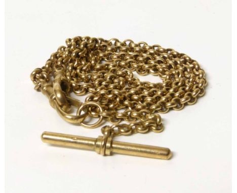 9ct gold double Albert watch chain, belcher links, double toggle fastener and t-bar, gross weight approximately 14g. No condi